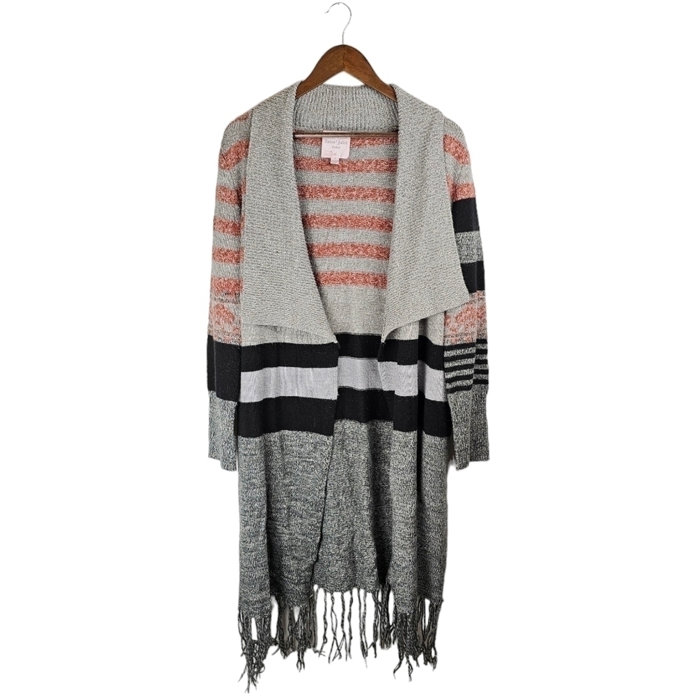 Romeo & Juliet Long Length Fringe Bottom Striped Cardigan Sz M